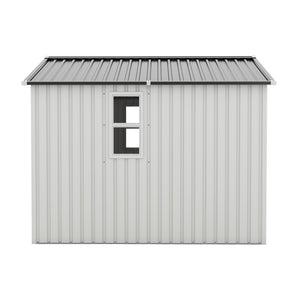 English Elm Outdoor Metal Storage Shed 8x8 Ft with Four Windows and Lockable Double Doors White W1598S00037