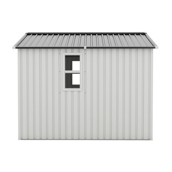 English Elm Outdoor Metal Storage Shed 8x8 Ft with Four Windows and Lockable Double Doors White W1598S00037