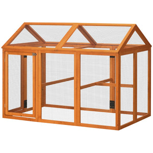 English Elm Pawhut Fir Wood Outdoor Chicken Run with Perches Wire Mesh Modular Backyard Coop W2225P217059