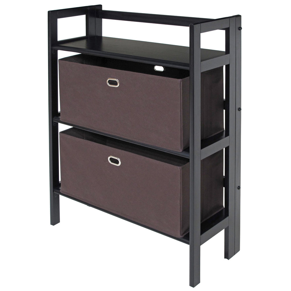 Winsome Wood Torino 3-tier Folding Storage Shelf With 2 Stylish Fabric Baskets For Smart Organization Solutions Black Solid Wood 20382-winsome-wood