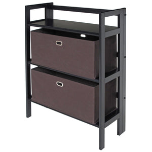 Winsome Wood Torino 3-tier Folding Storage Shelf With 2 Stylish Fabric Baskets For Smart Organization Solutions Black Solid Wood 20382-winsome-wood