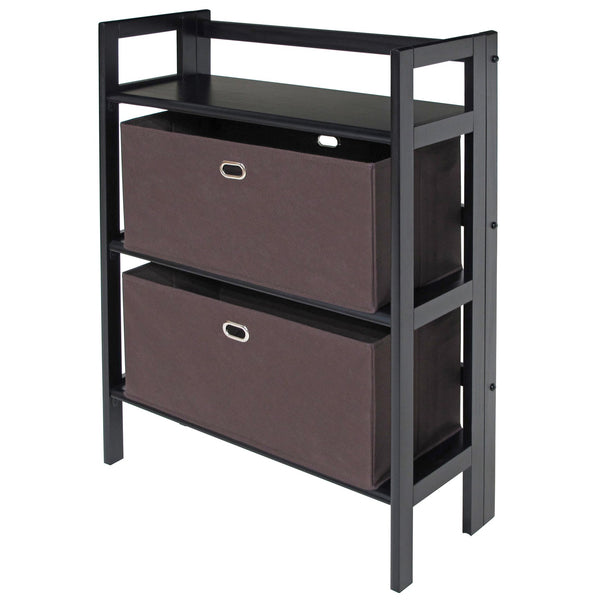 Winsome Wood Torino 3-tier Folding Storage Shelf With 2 Stylish Fabric Baskets For Smart Organization Solutions Black Solid Wood 20382-winsome-wood