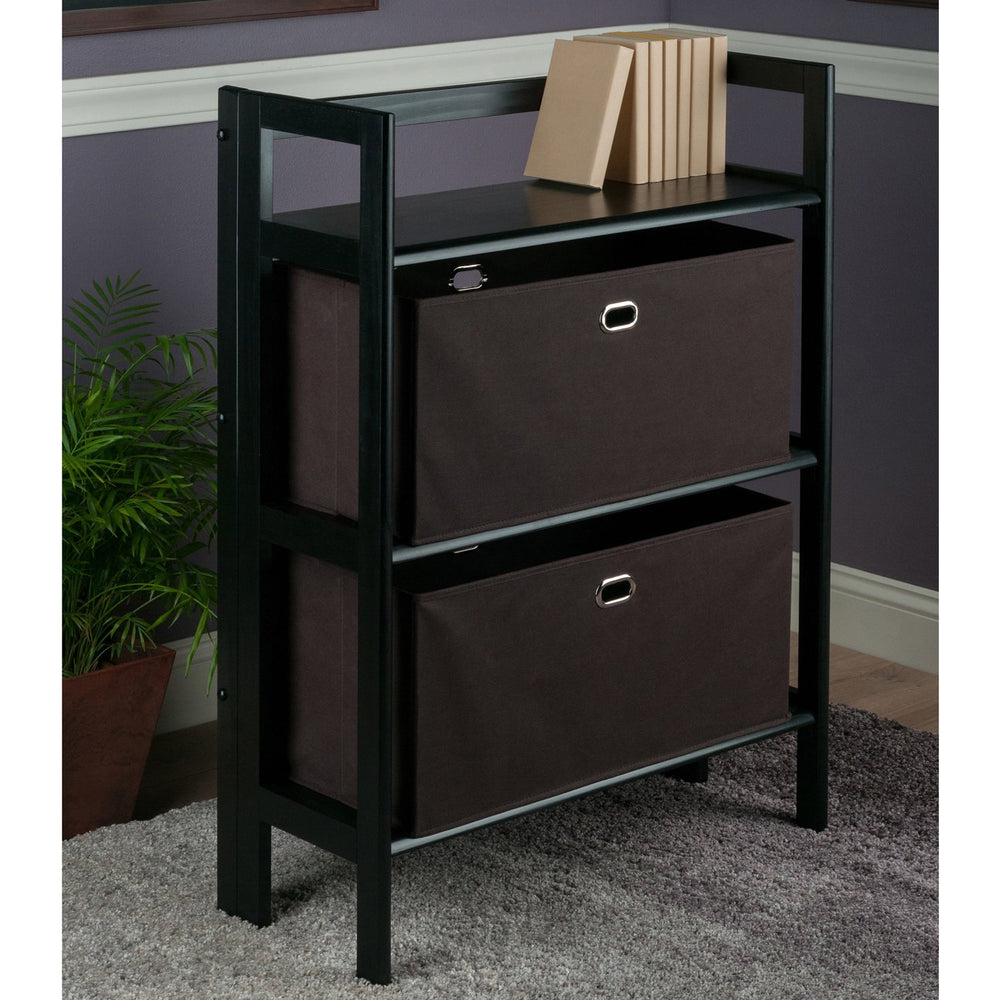 Winsome Wood Torino 3-tier Folding Storage Shelf With 2 Stylish Fabric Baskets For Smart Organization Solutions Black Solid Wood 20382-winsome-wood