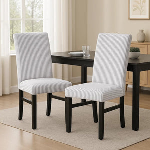 English Elm Ticy Upholstered Dining Side Chairs Set of 2 Gray Fabric Curved Back Tapered Legs B056P417081