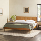 Contemporary Reeded Headboard Solid Wood King Bed Blonde ORLB8BBN Walker Edison