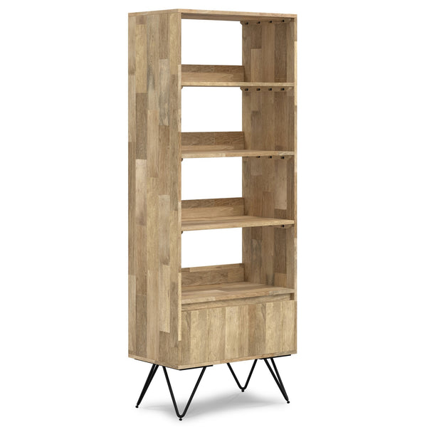 English Elm Hunter Tall Bookcase Natural Mango Wood with Drawer & Hairpin Legs, Industrial Modern Storage Shelf B136P238609
