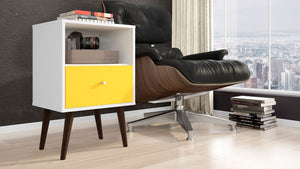 Manhattan Comfort Liberty Mid-Century Modern Nightstand White and Yellow 203AMC63