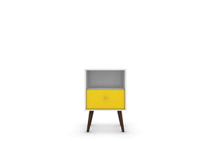 Manhattan Comfort Liberty Mid-Century Modern Nightstand White and Yellow 203AMC63