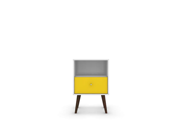 Manhattan Comfort Liberty Mid-Century Modern Nightstand White and Yellow 203AMC63