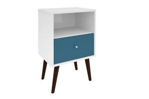 Manhattan Comfort Liberty Mid-Century Modern Nightstand White and Aqua Blue 203AMC64