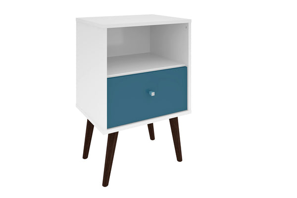 Manhattan Comfort Liberty Mid-Century Modern Nightstand White and Aqua Blue 203AMC64