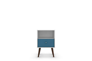 Manhattan Comfort Liberty Mid-Century Modern Nightstand White and Aqua Blue 203AMC64