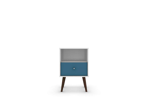 Manhattan Comfort Liberty Mid-Century Modern Nightstand White and Aqua Blue 203AMC64