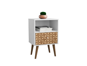 Manhattan Comfort Liberty Mid-Century Modern Nightstand White and 3D Brown Prints 203AMC67
