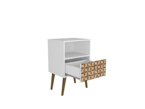 Manhattan Comfort Liberty Mid-Century Modern Nightstand White and 3D Brown Prints 203AMC67