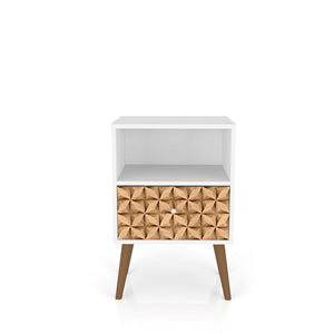 Manhattan Comfort Liberty Mid-Century Modern Nightstand White and 3D Brown Prints 203AMC67