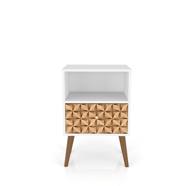 Manhattan Comfort Liberty Mid-Century Modern Nightstand White and 3D Brown Prints 203AMC67
