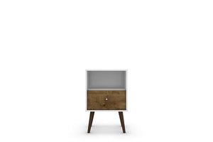 Manhattan Comfort Liberty Mid-Century Modern Nightstand White and Rustic Brown 203AMC69