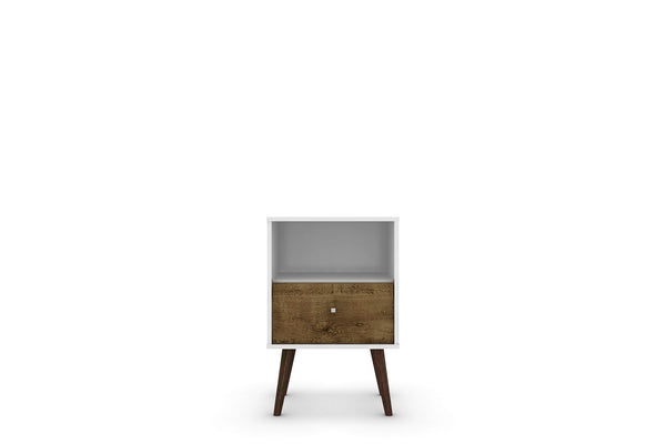 Manhattan Comfort Liberty Mid-Century Modern Nightstand White and Rustic Brown 203AMC69