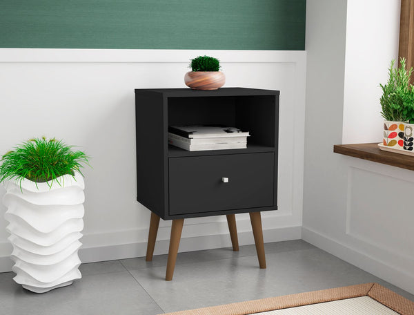 Manhattan Comfort Liberty Mid-Century Modern Nightstand Black 203AMC8