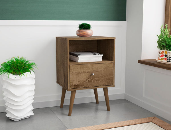 Manhattan Comfort Liberty Mid-Century Modern Nightstand Rustic Brown 203AMC9