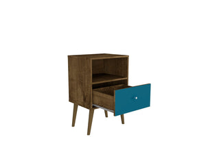 Manhattan Comfort Liberty Mid-Century Modern Nightstand Rustic Brown and Aqua Blue 203AMC93