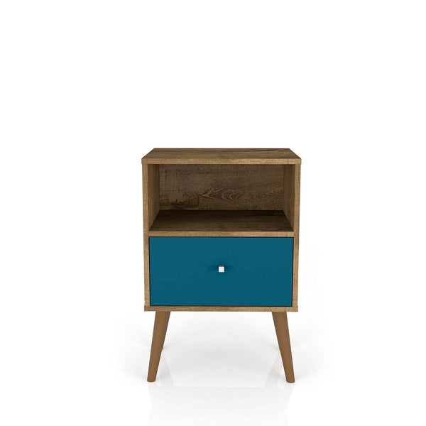 Manhattan Comfort Liberty Mid-Century Modern Nightstand Rustic Brown and Aqua Blue 203AMC93