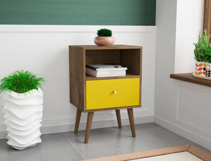 Manhattan Comfort Liberty Mid-Century Modern Nightstand Rustic Brown and Yellow 203AMC94