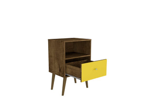 Manhattan Comfort Liberty Mid-Century Modern Nightstand Rustic Brown and Yellow 203AMC94
