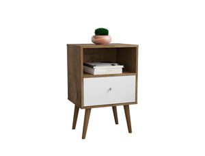 Manhattan Comfort Liberty Mid-Century Modern Nightstand Rustic Brown and White 203AMC96