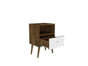 Manhattan Comfort Liberty Mid-Century Modern Nightstand Rustic Brown and White 203AMC96