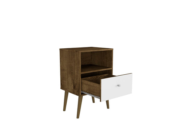 Manhattan Comfort Liberty Mid-Century Modern Nightstand Rustic Brown and White 203AMC96