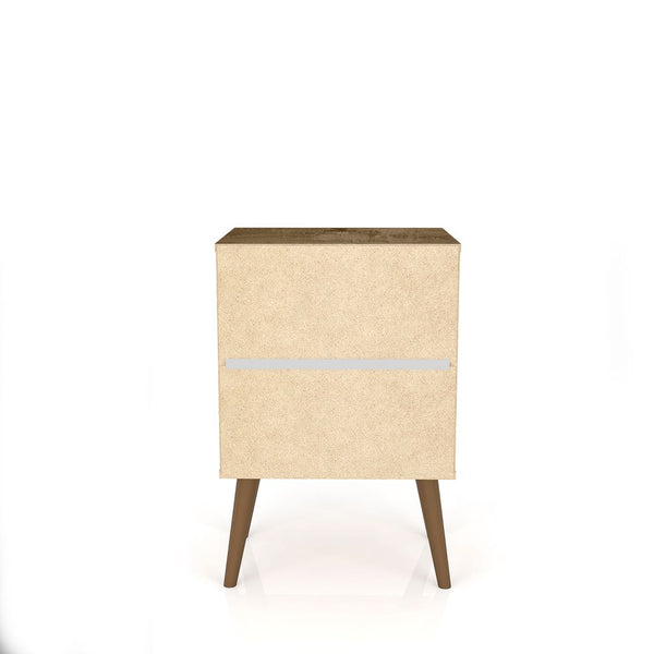 Manhattan Comfort Liberty Mid-Century Modern Nightstand Rustic Brown and White 203AMC96