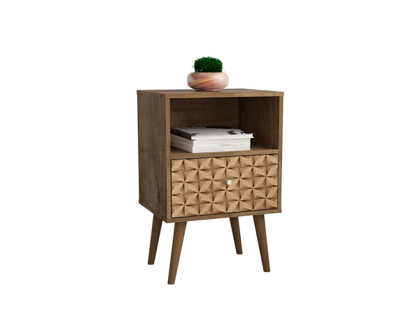 Manhattan Comfort Liberty Mid-Century Modern Nightstand Rustic Brown and 3D Brown Prints 203AMC97