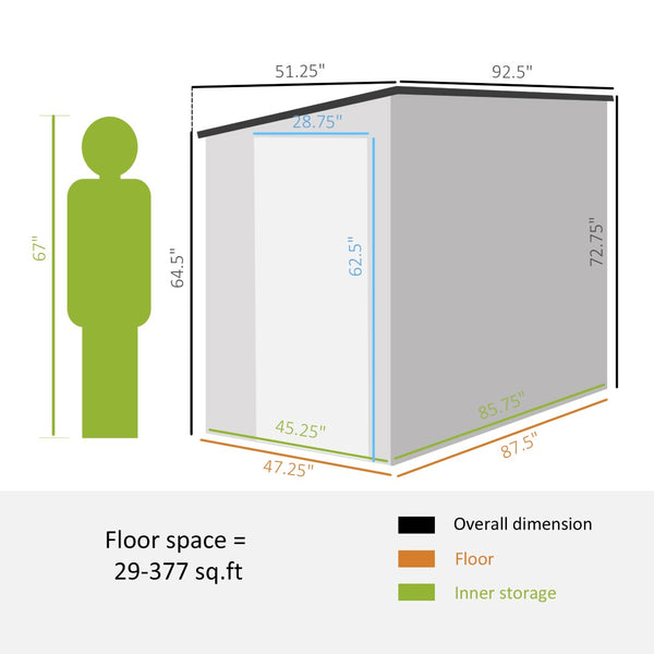 English Elm Outsunny Lean to Galvanized Steel Outdoor Storage Shed with Lockable Door and Air Vents W2225P229425