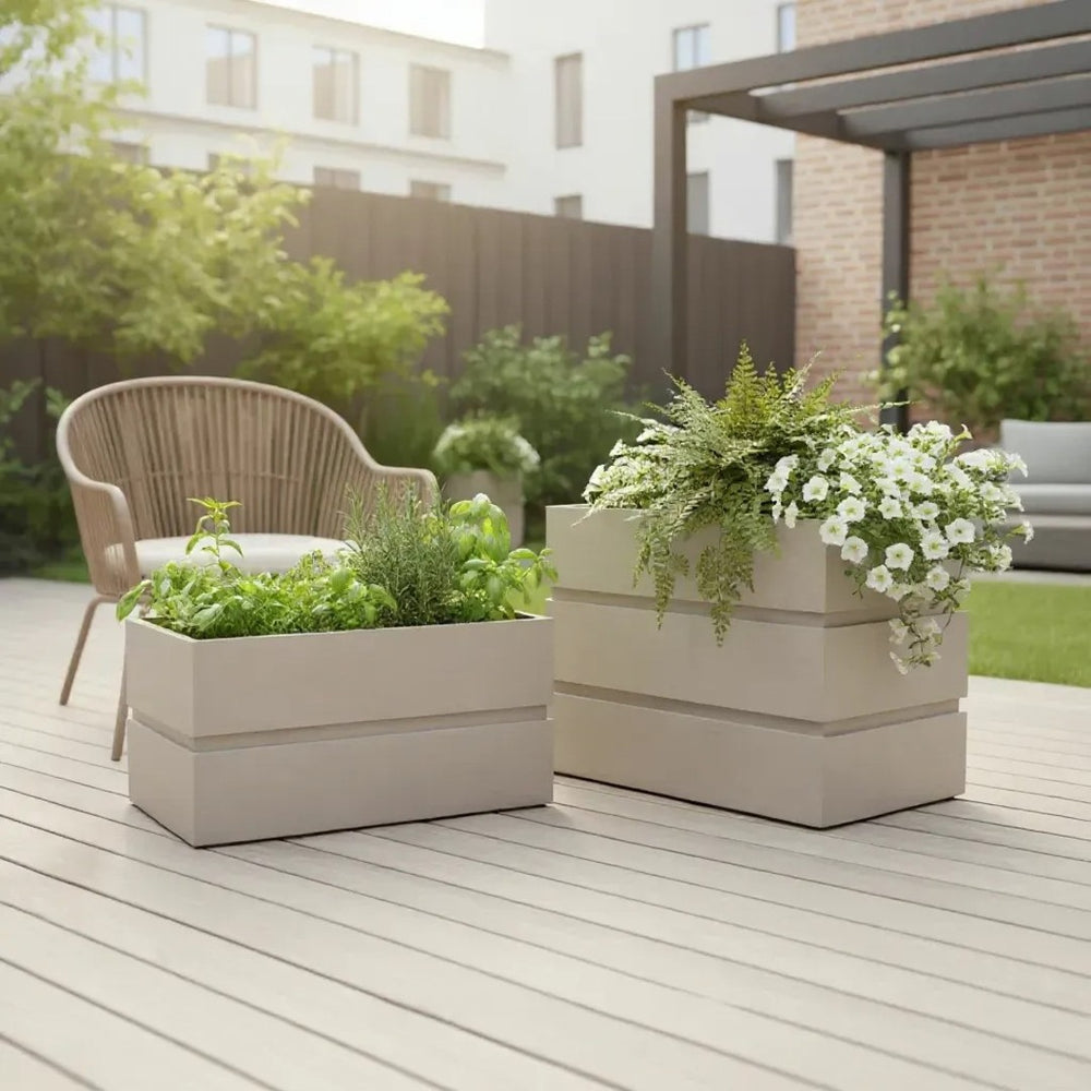 English Elm Rectanglar Terrace Tall Planter Aluminum Wood-tone Outdoor Patio Garden Pot Ash Brown B2755P462209