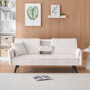 English Elm Minimalist Corduroy Sofa with Adjustable 3-Angle Recline, Dual Cup Holders, Solid Wood Frame White W1658P251978