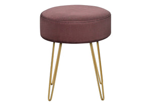 English Elm Ottoman, Plush 14" Round Pink Pouf with Gold Hairpin Legs — Versatile Footstool, Accent Seat, Modern Glam B2710P220007