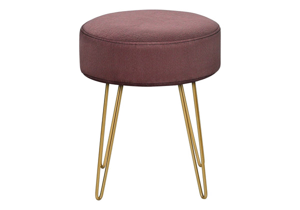 English Elm Ottoman, Plush 14" Round Pink Pouf with Gold Hairpin Legs — Versatile Footstool, Accent Seat, Modern Glam B2710P220007