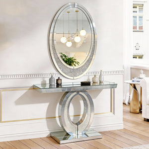 English Elm Mirrored Olive Console Table Crushed Diamante Glass Glam Hallway Entryway Accent W3836P427990
