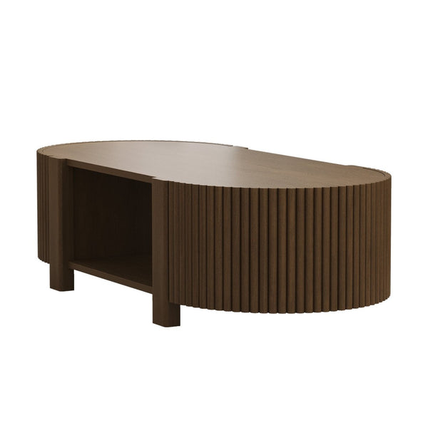 English Elm Oval Fluted Rubberwood Coffee Table with Open Storage Shelf for Living Room Walnut N735P369880D