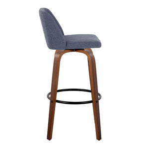 English Elm Toriano 30" Mid-Century Modern Barstool Set Of 2 - Stylish Blue Fabric, Walnut Wood, And Metal Footrest B202S00662-GIGA