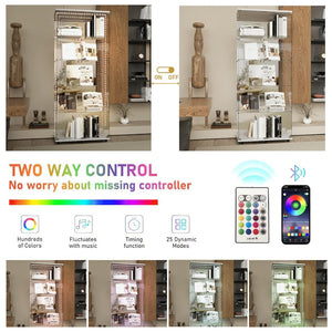 English Elm Tempered Glass Display Cabinet With Bluetooth Led Lights, Lockable Door, Mirrored Back - White Elegance W3155S00018-GIGA