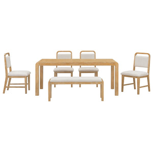English Elm Trexm Rustic Oak Extendable Dining Set with Upholstered Chairs Bench Seats 6 Natural ST000154AAN