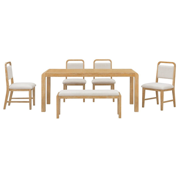 English Elm Trexm Rustic Oak Extendable Dining Set with Upholstered Chairs Bench Seats 6 Natural ST000154AAN