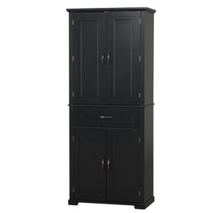 English Elm Bathroom Tall Storage Cabinet with Doors and Drawer, Adjustable Shelf, Anti-Tip Safety, MDF Finish Black N725P210330B