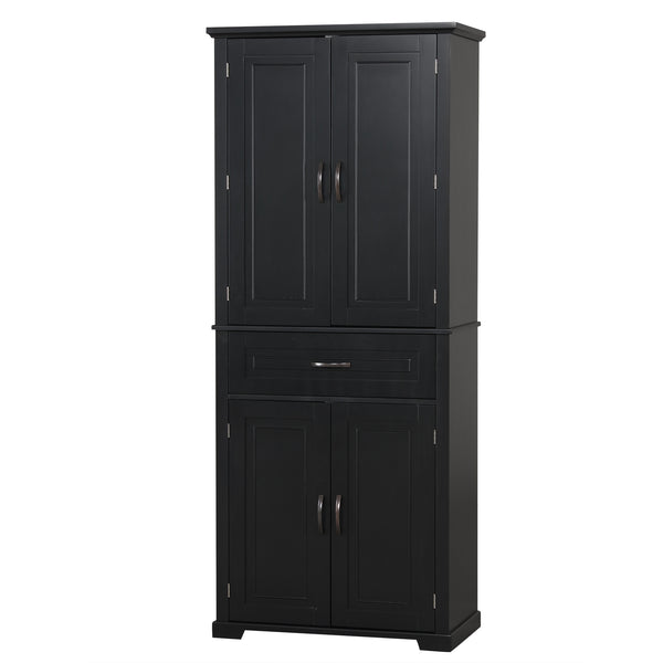 English Elm Bathroom Tall Storage Cabinet with Doors and Drawer, Adjustable Shelf, Anti-Tip Safety, MDF Finish Black N725P210330B