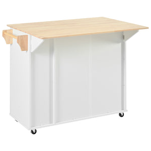 English Elm K&K Kitchen Island with Drop Leaf, Rolling Storage Cart with 3-Tier Pull-Out Organizer, Durable Wood Countertop White WF531421AAW