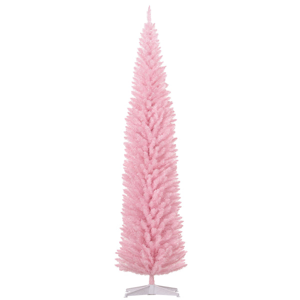 English Elm Homcom 8' Slim Pink Artificial Christmas Tree With Realistic Branch Tips, Easy Assembly & Safe Design W2225P249665
