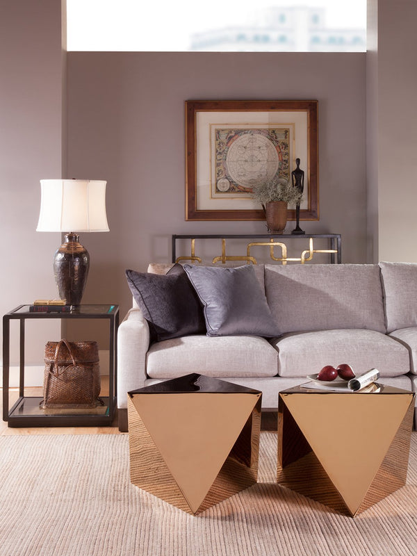 Lexington Artistica Home Moxie Square End Table - Stunning Antique Black Metal Base With Glazed Gold Foil And Glass Shelf Ebony Wood 2051-957c